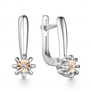 Серебряные серьги АЛЬКОР с золотой накладкой и бриллиантом 02-3010/000Б-00 фото