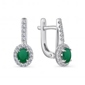 Серебряные серьги АЛЬКОР с фианитом и агатом 02-3026/00АГ-00 фото