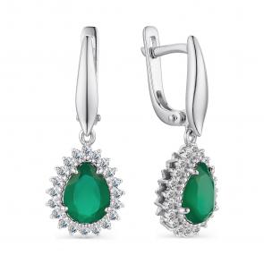 Серебряные серьги АЛЬКОР с фианитом и агатом 02-3027/00АГ-00 фото