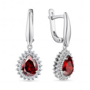Серебряные серьги АЛЬКОР с фианитом и гранатом 02-3027/00ГР-00 фото