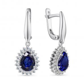 Серебряные серьги АЛЬКОР с фианитом и гидротермальным сапфиром 02-3027/0ГТС-00 фото