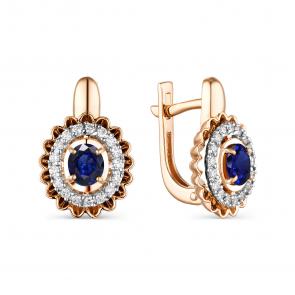 Серьги из золочёного серебра АЛЬКОР с фианитом и гидротермальным сапфиром 02-3028/0ГТС-60 фото