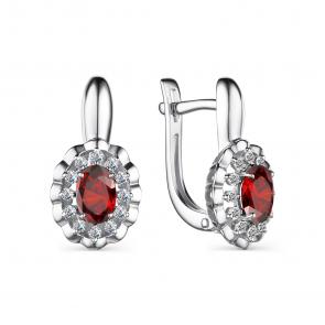 Серебряные серьги АЛЬКОР с фианитом и гранатом 02-3029/00ГР-00 фото