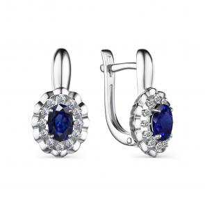 Серебряные серьги АЛЬКОР с фианитом и гидротермальным сапфиром 02-3029/0ГТС-00 фото