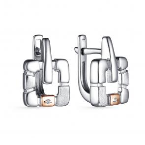 Серебряные серьги АЛЬКОР с золотой накладкой и бриллиантом 02-3108/000Б-00 фото