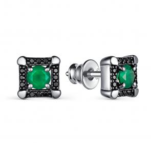 Серебряные серьги АЛЬКОР с фианитом и агатом 02-3189/00АГ-17 фото