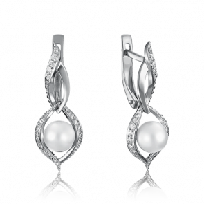 Серьги из белого золота Platina с фианитом и жемчугом 02-3232-00-302-1120-24 фото