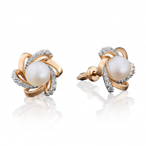 Золотые серьги Platina с фианитом и жемчугом 02-3242-00-302-1110-24 фото