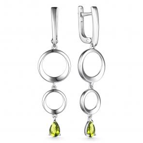 Серебряные серьги АЛЬКОР с хризолитом 02-3244/00ХР-00 фото