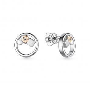 Серебряные серьги АЛЬКОР с золотой накладкой и бриллиантом 02-3281/000Б-00 фото