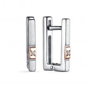 Серебряные серьги АЛЬКОР с золотой накладкой и бриллиантом 02-3283/000Б-00 фото