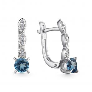 Серебряные серьги АЛЬКОР с фианитом и Лондон топазом 02-3317/00ТЛ-00 фото