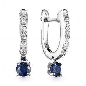 Серебряные серьги АЛЬКОР с фианитом и гидротермальным сапфиром 02-3377/0ГТС-00 фото