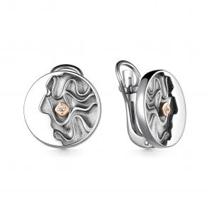 Серебряные серьги АЛЬКОР с золотой накладкой и бриллиантом 02-3388/000Б-17 фото