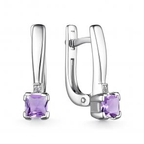 Серебряные серьги АЛЬКОР с аметистом и бриллиантом 02-3469/БРАМ-00 фото
