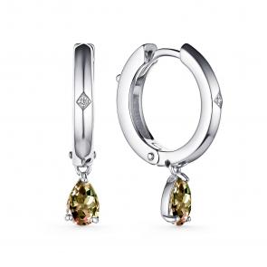 Серебряные серьги АЛЬКОР с бриллиантом и султанитом 02-3470/БРСТ-00 фото