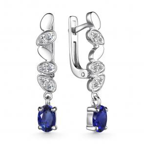 Серебряные серьги АЛЬКОР с фианитом и гидротермальным сапфиром 02-3473/0ГТС-00 фото