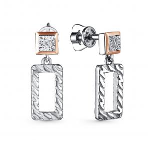Серебряные серьги АЛЬКОР с золотой накладкой и бриллиантом 02-3475/000Б-00 фото