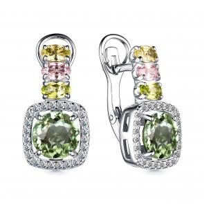 Серебряные серьги АЛЬКОР с фианитом и шпинелью 02-3477/00ШТ-00 фото