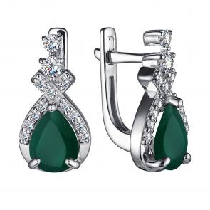 Серебряные серьги АЛЬКОР с фианитом и агатом 02-3485/00АГ-00 фото