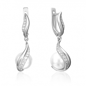 Серьги из белого золота Platina с фианитом и жемчугом 02-3489-00-302-1120-31 фото