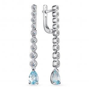 Серебряные серьги АЛЬКОР с топазом и фианитом 02-3500/00ТБ-00 фото