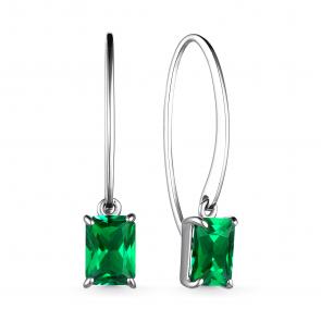 Серебряные серьги АЛЬКОР с гидротермальным изумрудом 02-3512/00НИ-00 фото