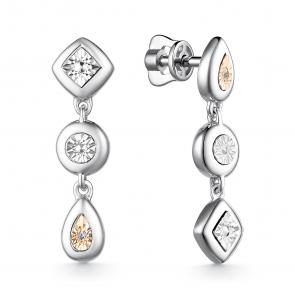 Серебряные серьги АЛЬКОР с золотой накладкой и бриллиантом 02-3527/000Б-00 фото