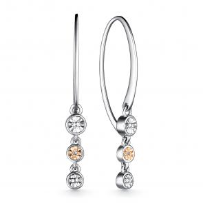 Серебряные серьги АЛЬКОР с золотой накладкой и бриллиантом 02-3549/000Б-00 фото