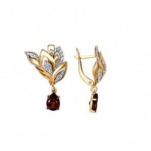 Золотые серьги Platina с фианитом и гранатом 02-3652-00-210-1110-46 фото