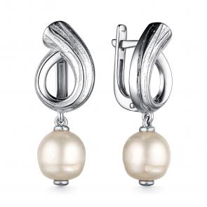 Серебряные серьги АЛЬКОР с жемчугом 02-3653/00ЖБ-00 фото