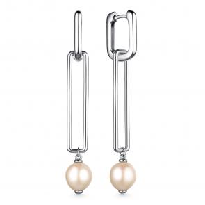 Серебряные серьги-трансформеры АЛЬКОР с жемчугом 02-3661/00ЖБ-00 фото