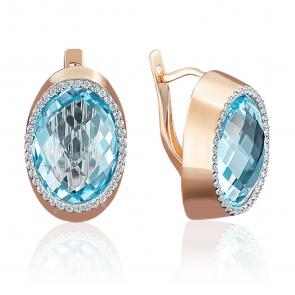 Золотые серьги Platina с топазом и фианитом 02-3665-00-207-1110-46 фото