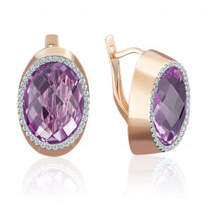 Золотые серьги Platina с фианитом и аметистом 02-3665-00-209-1110-46 фото