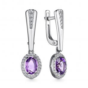 Серебряные серьги АЛЬКОР с фианитом и аметистом 02-3670/00АМ-00 фото