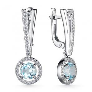 Серебряные серьги АЛЬКОР с топазом и фианитом 02-3671/00ТБ-00 фото