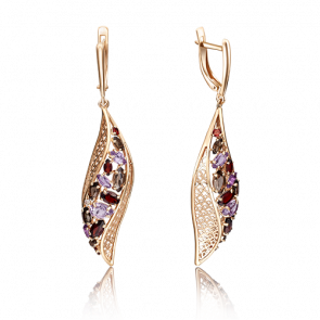 Золотые серьги Platina с фианитом, аметистом, гранатом и кварцем 02-3677-00-296-1110-46 фото