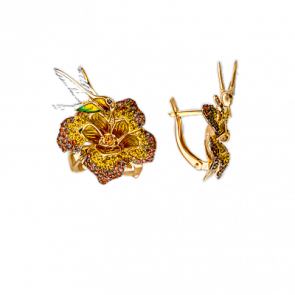 Золотые серьги Platina с фианитом и эмалью 02-3681-00-404-1110-53 фото