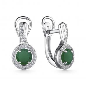 Серебряные серьги АЛЬКОР с фианитом и агатом 02-3686/00АГ-00 фото