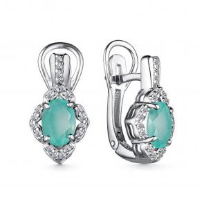 Серебряные серьги АЛЬКОР с фианитом и агатом 02-3687/00МА-00 фото