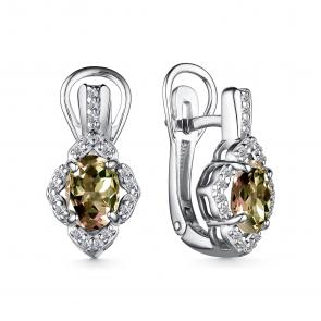 Серебряные серьги АЛЬКОР с фианитом и султанитом 02-3687/00СТ-00 фото