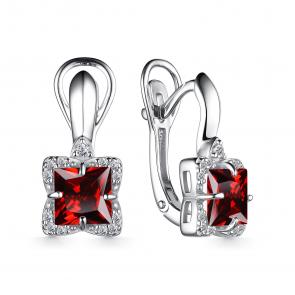 Серебряные серьги АЛЬКОР с фианитом и гранатом 02-3688/00ГР-00 фото