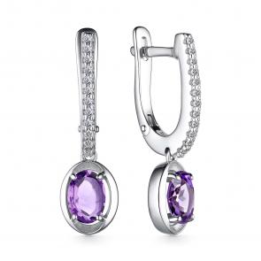 Серебряные серьги АЛЬКОР с фианитом и аметистом 02-3689/00АМ-00 фото