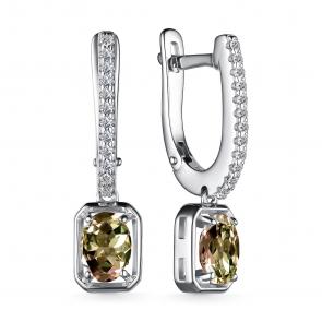 Серебряные серьги АЛЬКОР с фианитом и султанитом 02-3690/00СТ-00 фото