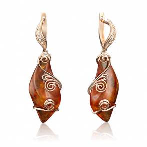 Золотые серьги Platina с янтарём 02-3707-00-271-1110-46 фото