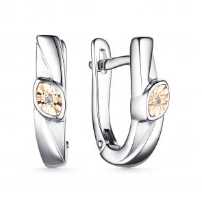 Серебряные серьги АЛЬКОР с золотой накладкой и бриллиантом 02-3712/000Б-00 фото