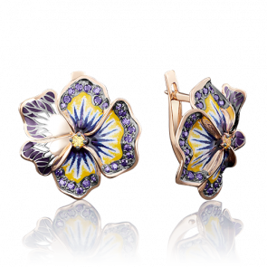 Золотые серьги Platina с фианитом и эмалью 02-3719-00-404-1110-65 фото