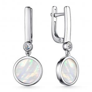Серебряные серьги АЛЬКОР с фианитом и перламутром 02-3731/00ПБ-00 фото