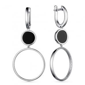 Серебряные серьги АЛЬКОР с ониксом 02-3738/00ОН-00 фото