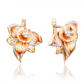 Серьги из комбинированного золота Platina с фианитом и эмалью 02-3743-00-401-1113-65 фото